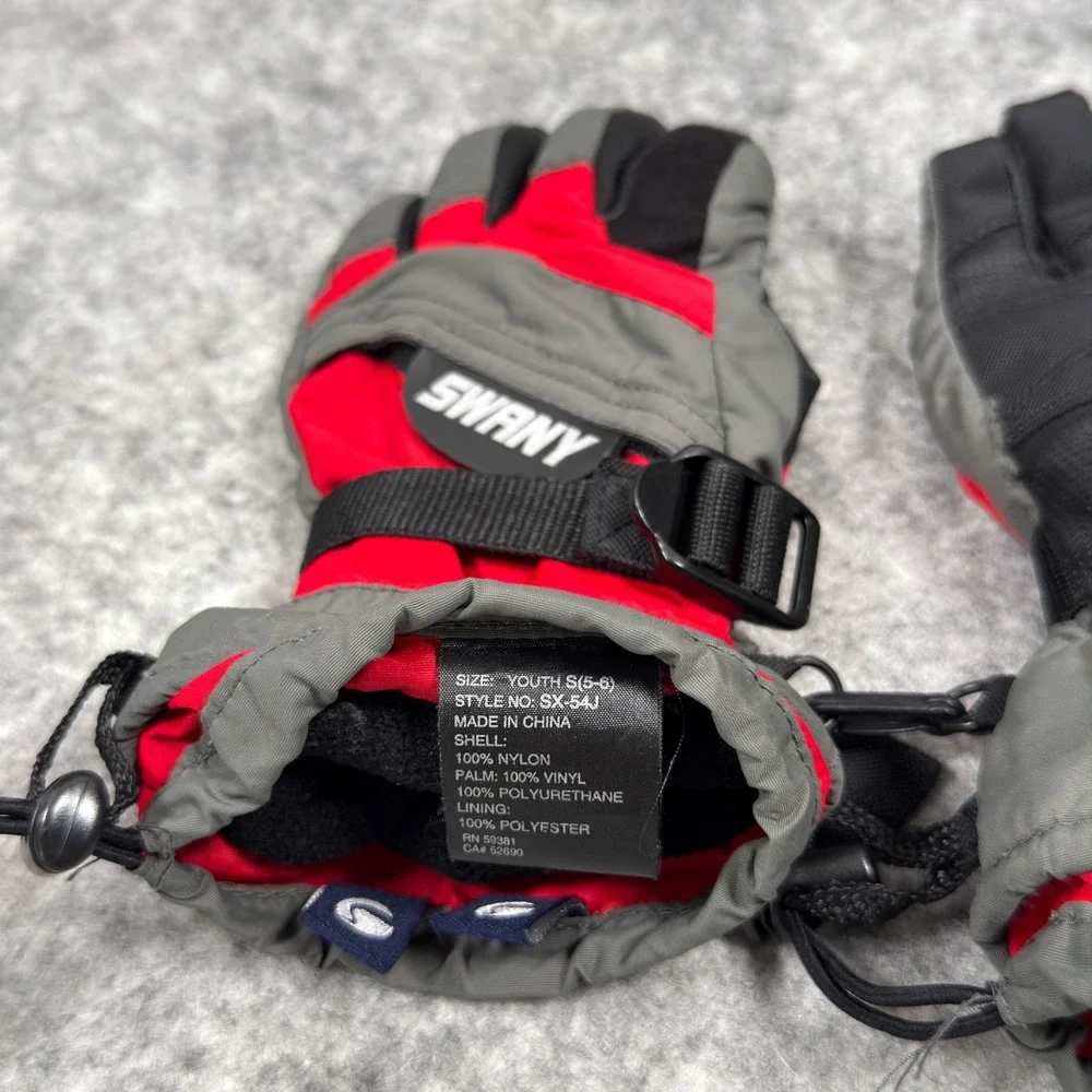 Swany Youth Small 5-6 Ski Gloves Red Grey SX-54J Winter Snowboarding Heat Pocket
